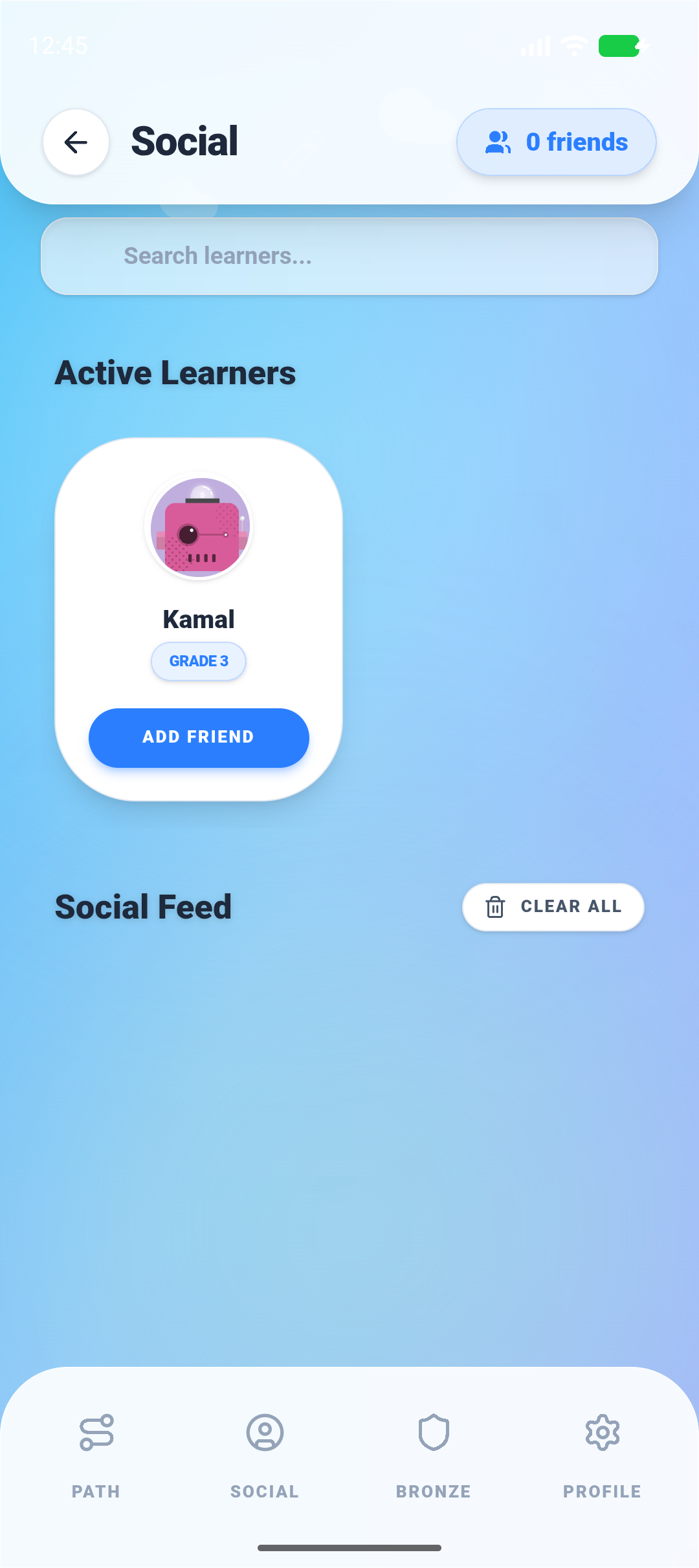 EduZone social feed showing friend activity, notifications and follow suggestions